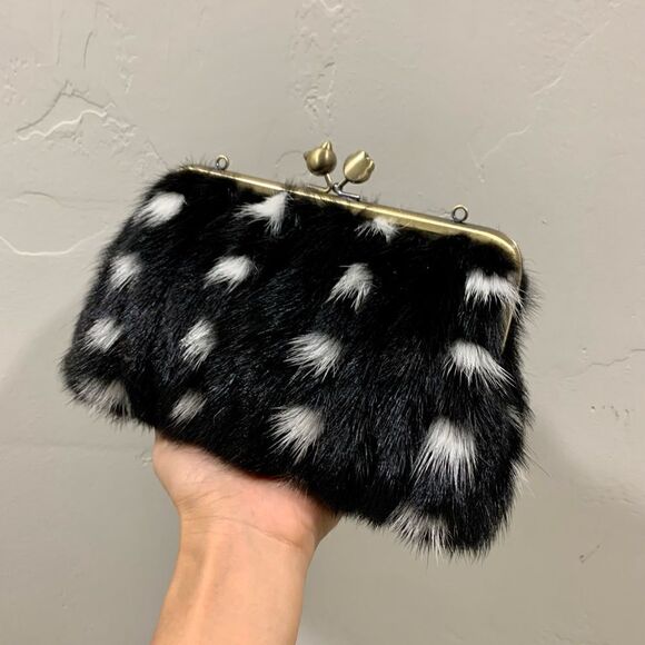 Handmade Real Mink Fur Cute "Cat Paw" Kisslock Wristlet/Shoulder Bag/Crossbody - Picture 11 of 15